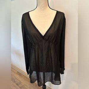 Old Navy Black Maternity Tunic Lace Trim Sheer Beach Coverup XL EUC